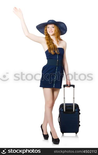 Woman ready for summer holiday isolated on white