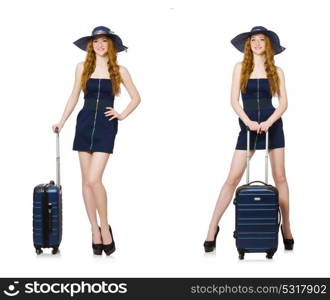 Woman ready for summer holiday isolated on white