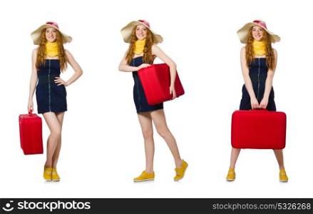 Woman ready for summer holiday isolated on white