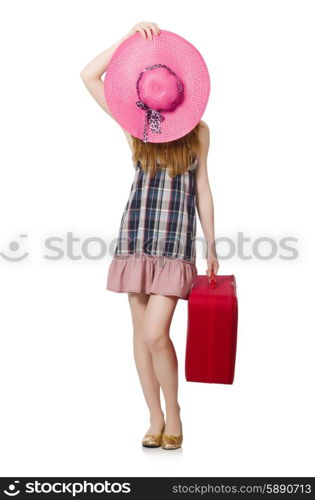 Woman ready for summer holiday isolated on white