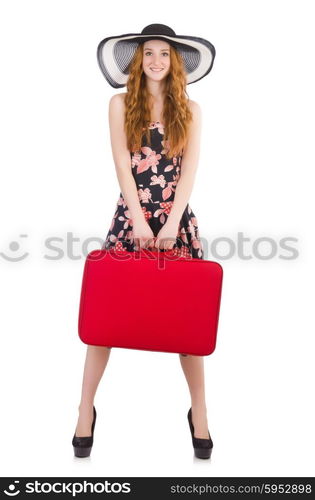 Woman ready for summer holiday isolated on white