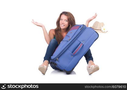 Woman ready for summer holiday isolated on white