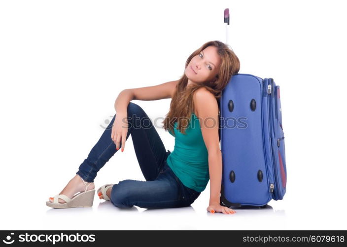 Woman ready for summer holiday isolated on white