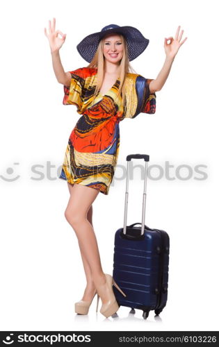 Woman ready for summer holiday isolated on white