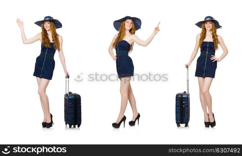 Woman ready for summer holiday isolated on white