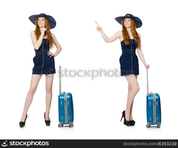 Woman ready for summer holiday isolated on white