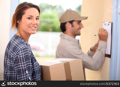 Woman receiving a package