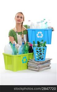 Woman recycling