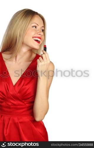 woman red lipstick isolated on white