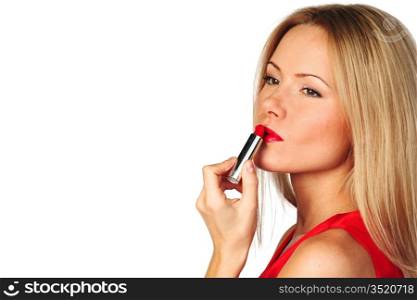woman red lipstick isolated on white