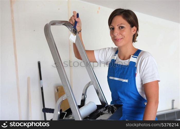 Woman redecorating her house