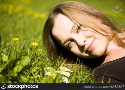 Woman Resting In Meadow. Spring.