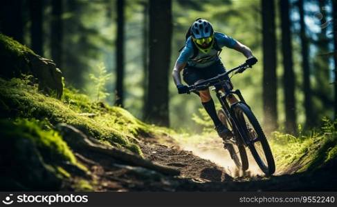 Woman Riding Mountain Bike in a Summer Forest