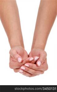 Woman&rsquo;s cupped hands