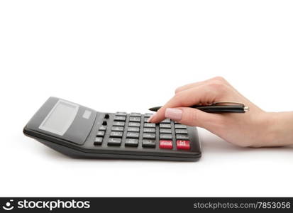 Woman&rsquo;s hands counts on the calculator