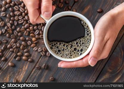 Woman&rsquo;s hands holding a cup of coffee