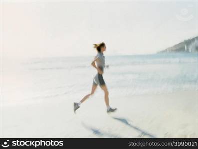 Woman running by the sea