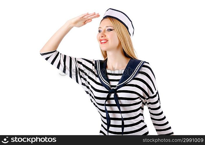Woman sailor isolated on the white background