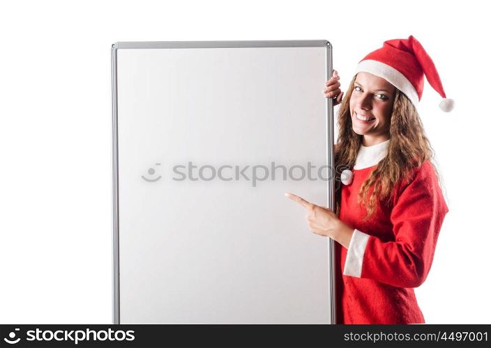 Woman santa claus on white