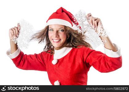 Woman santa claus on white