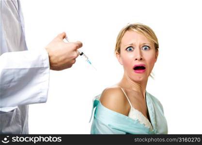 Woman scared of doctor injection