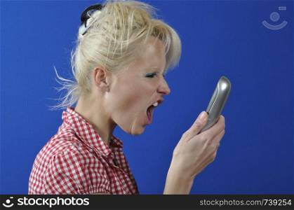woman screaming in the phone