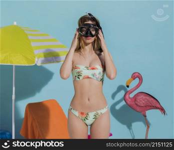 woman scuba mask beach