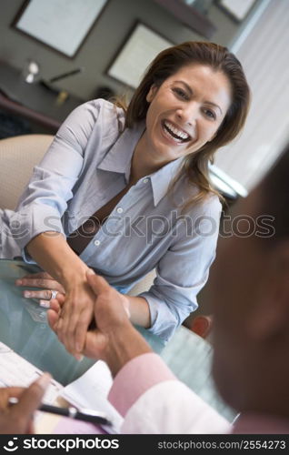 Woman shaking doctor&acute;s hand at IVF clinic (selective focus)