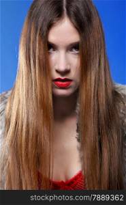 Woman shiny straight long hair make up. Health, beauty, wellness and haircare