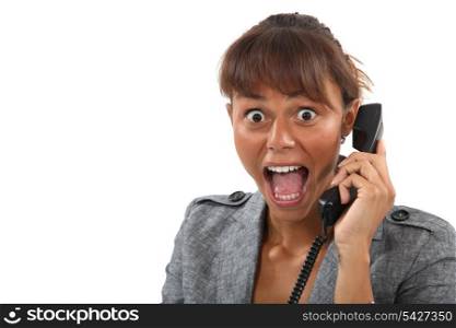 Woman shocked on the phone