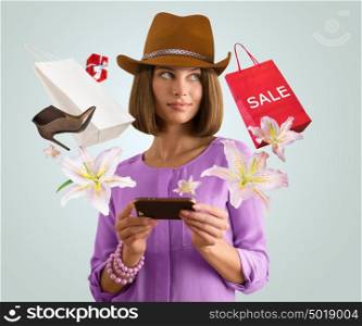 Woman shopping online using her smartphone