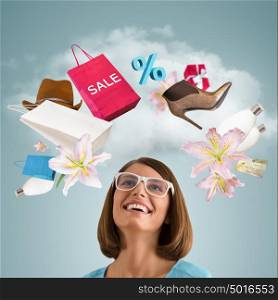 Woman shopping online using her virtual interface