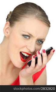 woman shouting on the phone