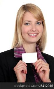 Woman showing card