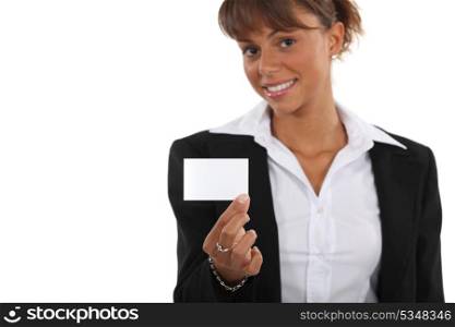 Woman showing off business-card