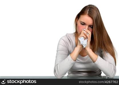 Woman sick with a cold