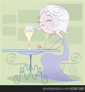 Woman sitting in front of a cocktail