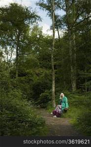 Woman Sitting on a Bench Beside a Path
