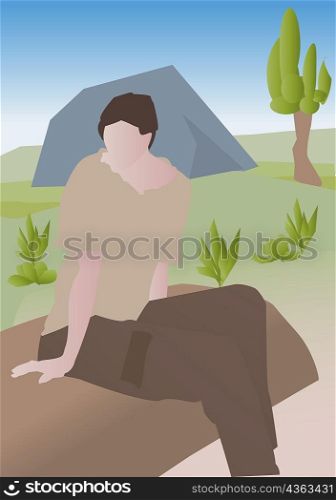 Woman sitting on a log