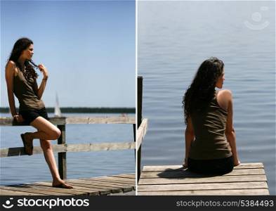 Woman sitting on a pontoon