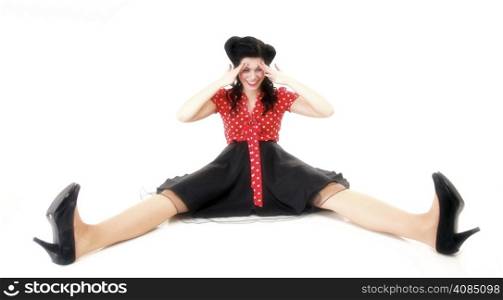woman sitting on floor isolated on white background