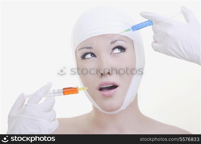 woman skincare and health concept with botox injection