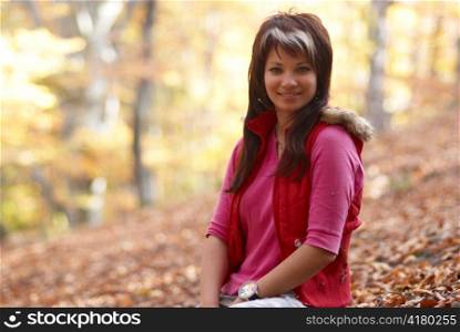 Woman smiling in the woods