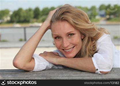 Woman smiling outside