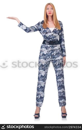 Woman soldier isolated on white