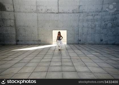 Woman standing in a warehouse
