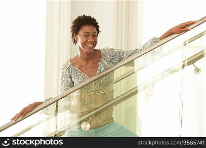 Woman Standing on Stairs