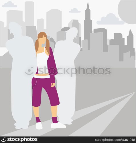 Woman standing on the road