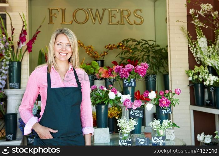 Woman standing outside florist