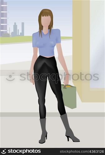 Woman standing with a shopping bag